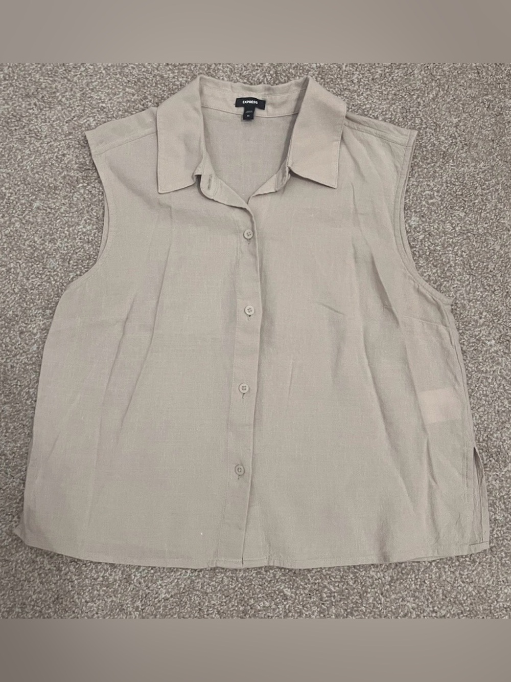 Express Linen Blend Sleeveless Button-Down Collared Top in Khaki Size XS
